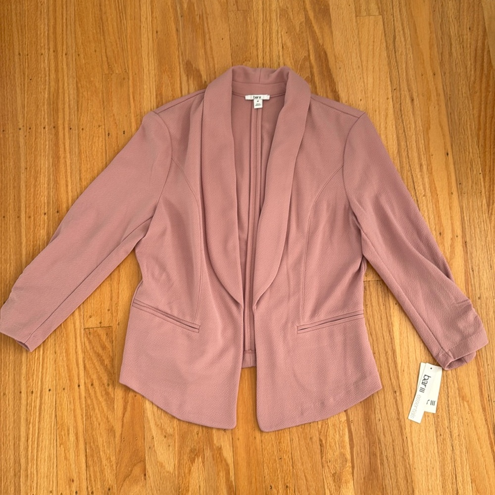 Bar III Ruched 3/4-Sleeve Knit Blazer in Deco Mauve
